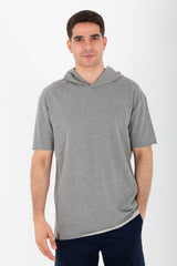 Mens Oversized Basic Plain T-shirt With Hood And Short Sleeves