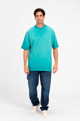 تي شيرت رجالي أساسي كبير الحجم بأكمام نصف دائرية