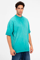 تي شيرت رجالي أساسي كبير الحجم بأكمام نصف دائرية