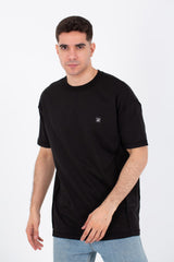 Mens Oversize Basic Plain T-shirt With A Round Neck And A Tomato Patch On The Front
