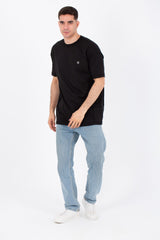Mens Oversize Basic Plain T-shirt With A Round Neck And A Tomato Patch On The Front