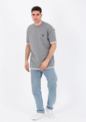 Mens Oversize Basic Plain T-shirt With A Round Neck And A Tomato Patch On The Front