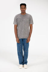 تي شيرت رجالي كبير الحجم بأكمام نصفية مغسول بالطماطم