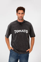 Men's Tomato Washed Oversized Round Neck Short Sleeves T-Shirt