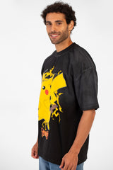 Men's Tomato Oversized Pikachu Print Short Sleeve Crew Neck T-Shirt