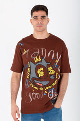 Men's Oversize Printed T-shirt With A Round Neck And Summer Melton Material