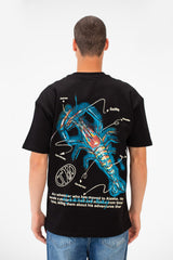 تي شيرت رجالي بقصّة عادية ورقبة دائرية وأكمام قصيرة ومطبوع من الأمام والخلف