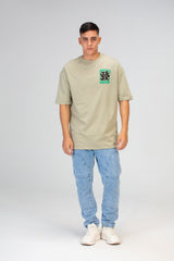 Mens Oversize Half Sleeve T-shirt With A Round Neck And A Print On The Front And Back
