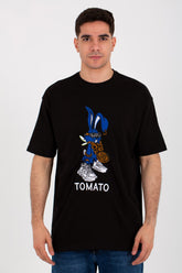 Mens Oversize Round T-shirt With Tomato Print On The Front