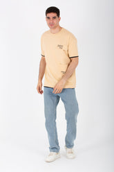 Mens Oversized T-shirt With Short Sleeves And A Front Print With A Distinctive Pocket On The Front