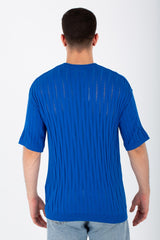 تي شيرت رجالي من تريكو بأكمام قصيرة وقصة ضيقة ورقبة دائرية وقصة فريدة