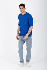 Mens Slim Fit Short Sleeves Trico T-shirt With Round Neck And A Unique Cut