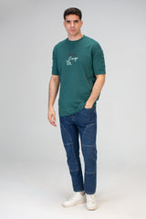 تي شيرت رجالي كبير الحجم بأكمام قصيرة ورقبة دائرية ومصنوع من مادة ميلتون