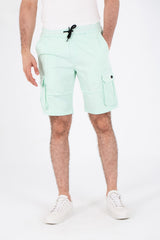 Mens Gabardine Shorts With Elastic Waistband And Modern Side Pockets