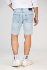 Mens Denim Shorts With Five Pockets And Tomato Back Patch In Sky Blue
