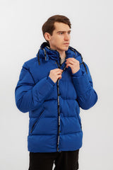 جاكيت رجالي كاجوال منفوخ بسحاب كامل وأزرار وغطاء رأس ومقاوم للماء بتصميم فريد