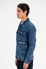 Men's Tomato Long Sleeve Denim Jacket with Pockets
