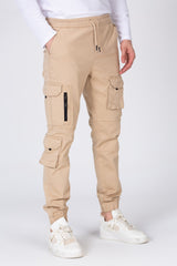 بنطلون رجالي من قماش الجبردين بخصر مطاطي وجيوب وسحاب أمامي