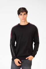 Men's Cotton Round Neck Pullover With Striped Off Shoulder