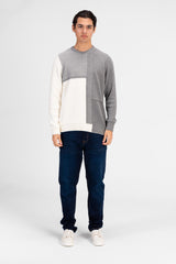 Men's Half & Half Round Neck Cotton Knitted Pullover
