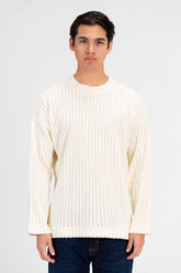 Men's Basic Plain Crew Neck Long Sleeve Pullover Ecru