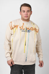 Men's Big Size Regular Fit Made Of Comfort Melton Padded Front Printed Sweatshirt