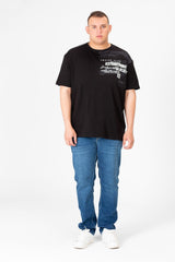 تي شيرت رجالي كبير الحجم مطبوع برقبة دائرية ونصف كم