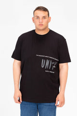 تي شيرت رجالي كبير الحجم برقبة دائرية وأكمام نصف مطبوعة من الأمام