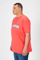 تي شيرت رجالي مطبوع برقبة دائرية ومقاس كبير