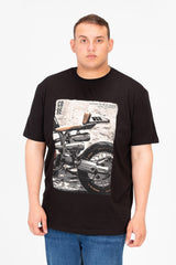 تي شيرت رجالي بمقاس كبير بأكمام قصيرة ورقبة دائرية وطبعة جرافيكية