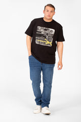 Men's Big Size Crew Neck Short Sleeves T-Shirt With Front Car Print