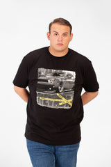 Men's Big Size Crew Neck Short Sleeves T-Shirt With Front Car Print