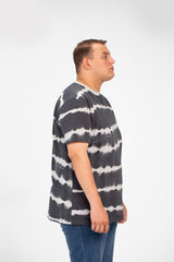 تي شيرت جاكار رجالي كبير الحجم بأكمام قصيرة ورقبة دائرية وتصميم عصري