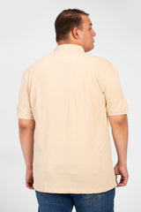 تي شيرت بولو رجالي أساسي بأكمام قصيرة ومقاس كبير مع طباعة نصية أمامية