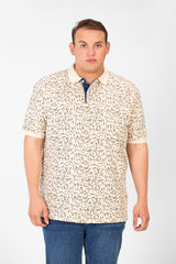 تي شيرت بولو جاكار رجالي كبير الحجم بطباعة كاملة وأكمام نصفية