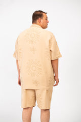 Men's Big Size Summer Outfit Full Rose Printed Half Sleeve Shirt and Short