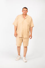 Men's Big Size Summer Outfit Full Rose Printed Half Sleeve Shirt and Short