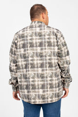 قميص رجالي كبير الحجم بأكمام طويلة ومنقوش