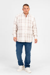 قميص رجالي كبير الحجم منقوش بياقة وأكمام طويلة