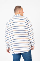 قميص رجالي مخطط بيج بأكمام طويلة، مقاس كبير