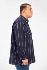 قميص رجالي صيفي مخطط بأكمام طويلة ومقاس كبير وعالي الجودة