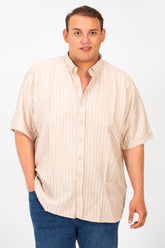 قميص رجالي مخطط نصف كم قابل للتنفس بمقاس كبير