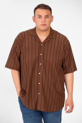 قميص رجالي مخطط بنصف كم وأزرار أمامية عالية الجودة بمقاس كبير