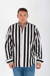 Men's Big Size Striped Shirt With Long Sleeves And Printed Poplin Material