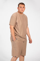 طقم ملابس صيفي رجالي بمقاسات كبيرة، تي شيرت نصف كم مع جيب أمامي وشورت