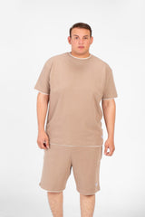 طقم ملابس رجالي أساسي كبير الحجم، يتكون من تي شيرت بأكمام قصيرة وشورت