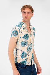 Men's Slim Fit Poplin Wooded Half Sleeve Shirt