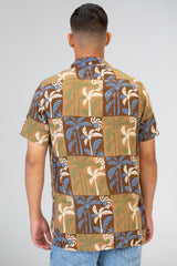 Mens Half Sleeved Cotton Viscose Shirt In Brown