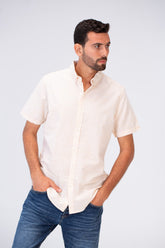 Mens Half Sleeve Slim Fit Basic Plain Linen Shirt