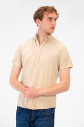 Men's Basic Plain Jakar Half Sleeve Slim Fit Button Down Shirt